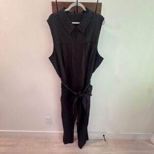 Universal Standard Black Linen Blend Sleeveless Zip Front Belted Jumpsuit L